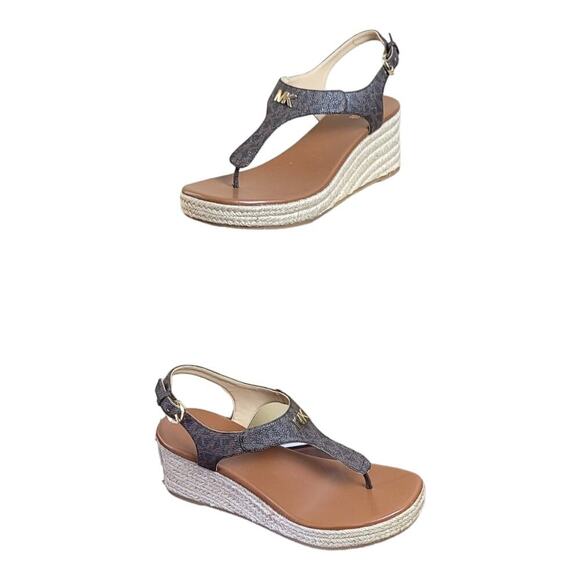 MICHAEL KORS LaneyEspadrille Thongs MKSignature Jute WedgeSlingbacks Sandals - Picture 5 of 10